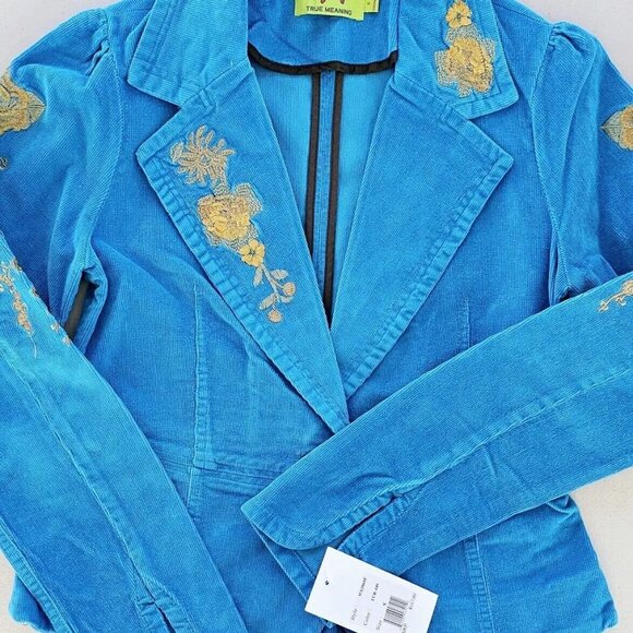 TM True Meaning Womens Jacket, True Meaning Blazer Corduroy, Embroidered Flowers - Picture 5 of 16